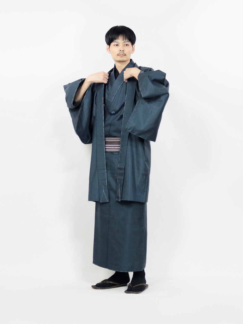 【リユース】男物 本場大島紬 アンサンブル　山水羽裏