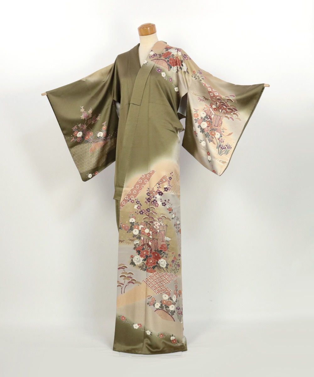 【リユース】訪問着：源氏車と花文様／2504044