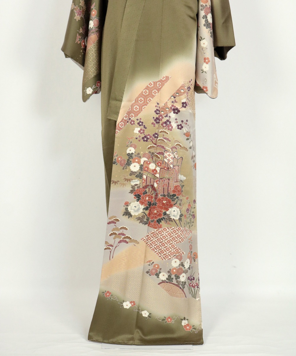 【リユース】訪問着：源氏車と花文様／2504044