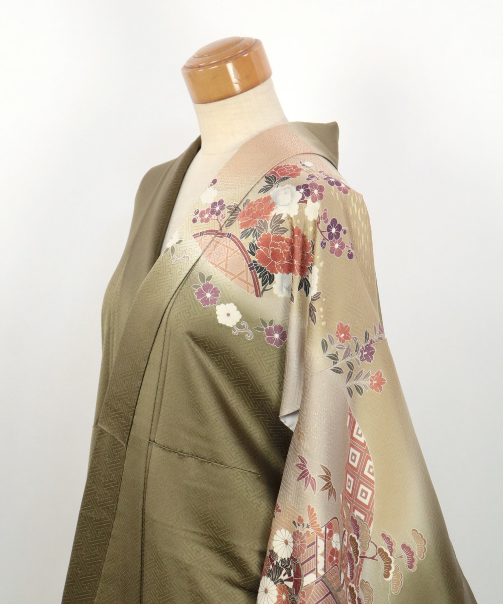 【リユース】訪問着：源氏車と花文様／2504044