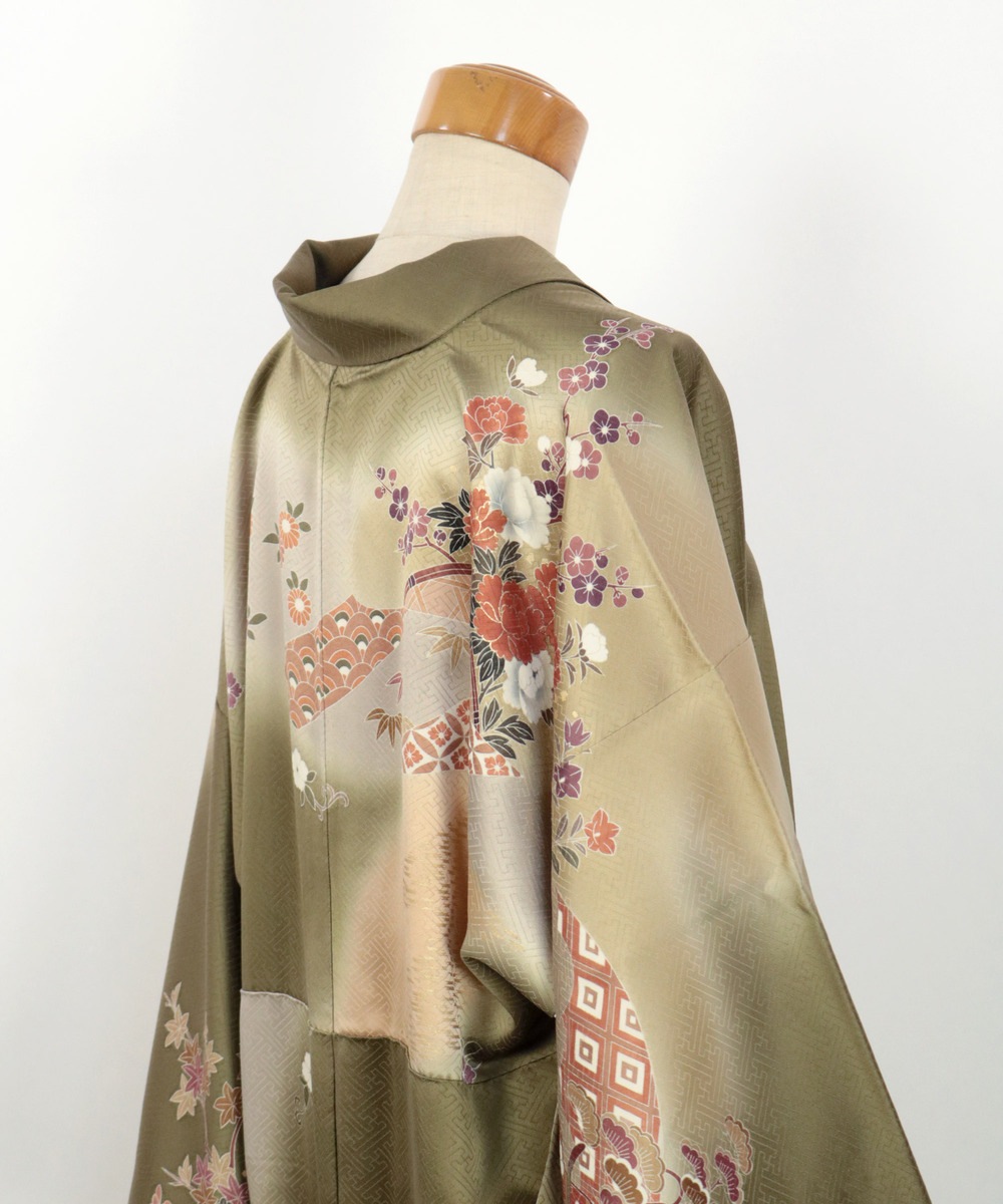 【リユース】訪問着：源氏車と花文様／2504044