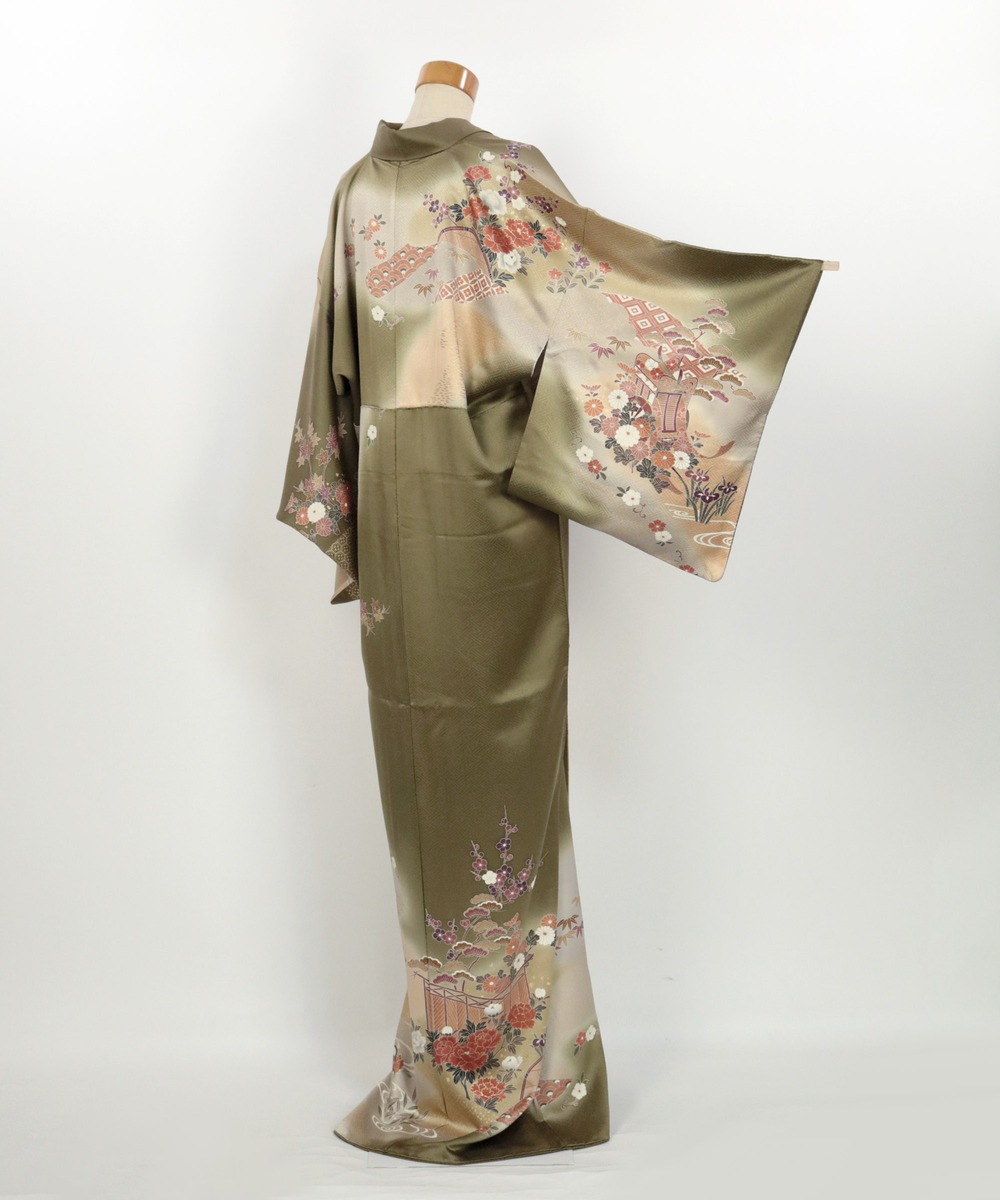 【リユース】訪問着：源氏車と花文様／2504044