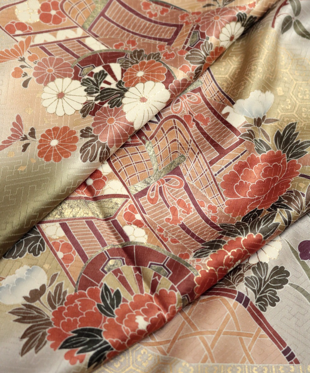 【リユース】訪問着：源氏車と花文様／2504044