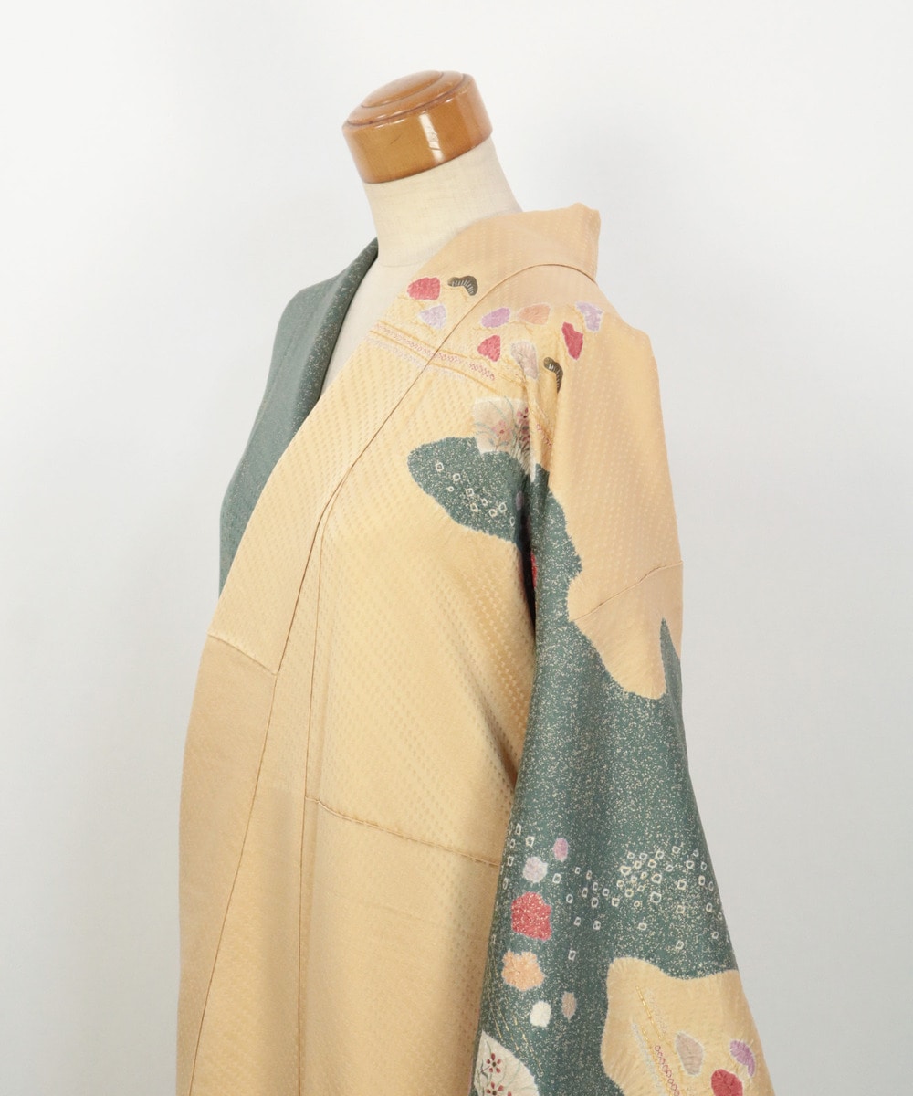 【リユース】訪問着：絞り染め 松竹・扇文様／2504043