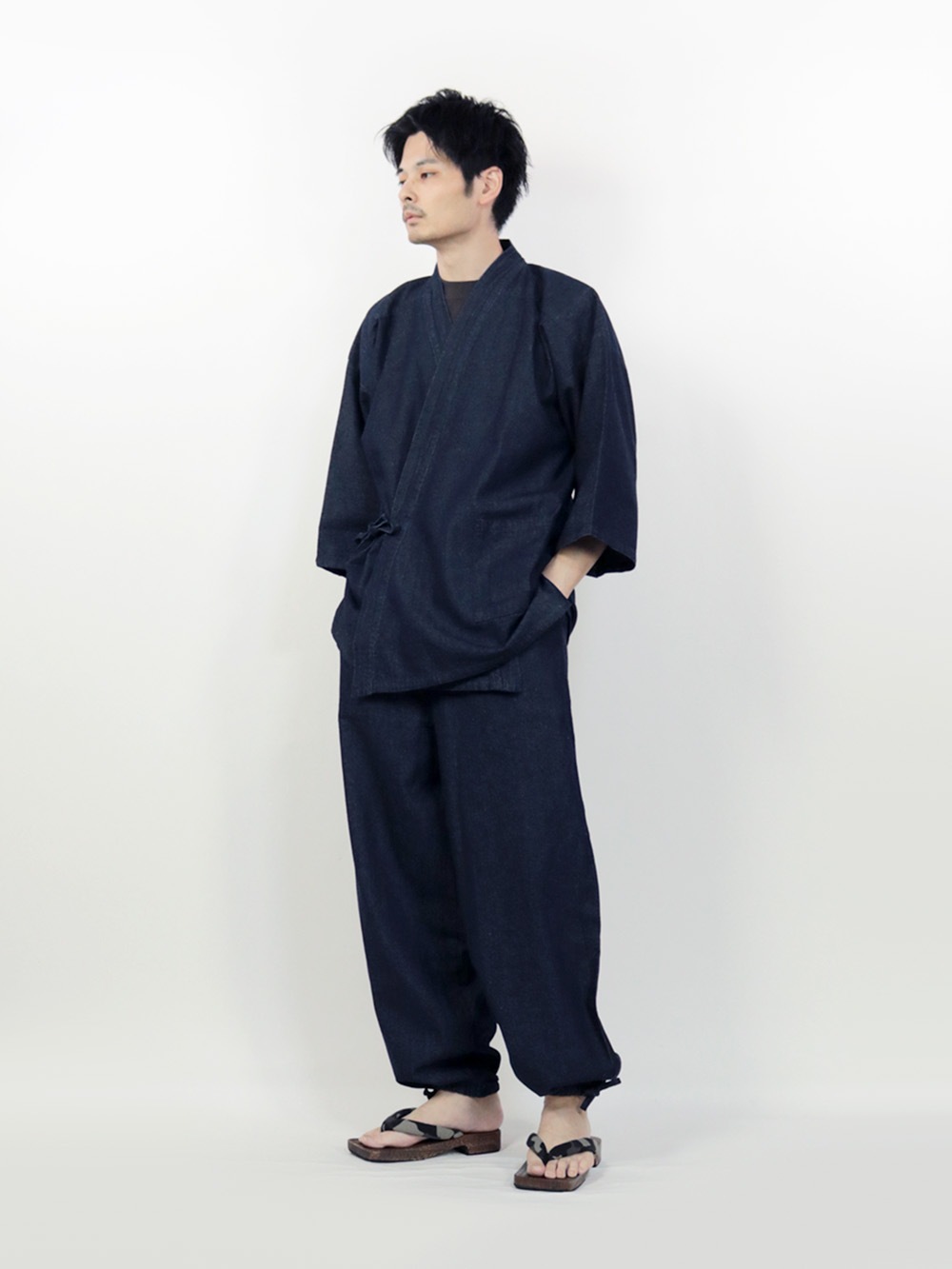 デニム作務衣 綿100% 8.5オンス ネイビー