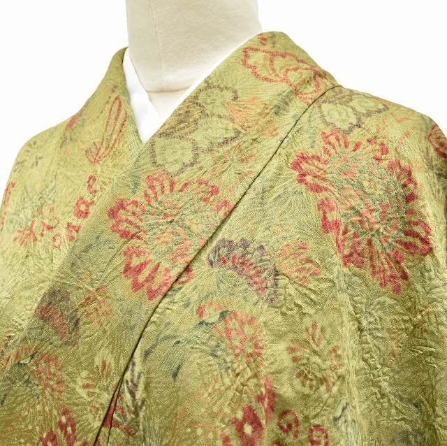 小紋 正絹 リサイクル着物 花文様 ちょっとふくよかL 裄67cm L