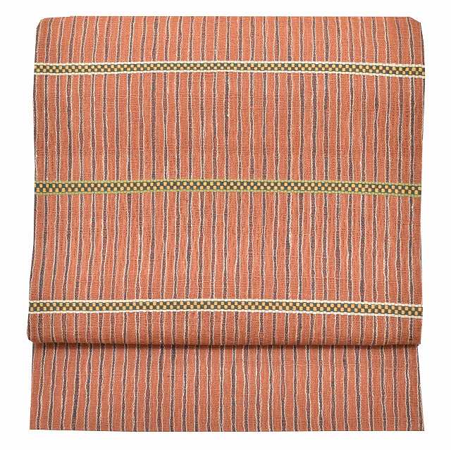 リサイクル 夏 袋帯 夏帯 盛夏 中古 麻 ふくろおび 仕立て上がり 美品 縞文様 茶系 特品