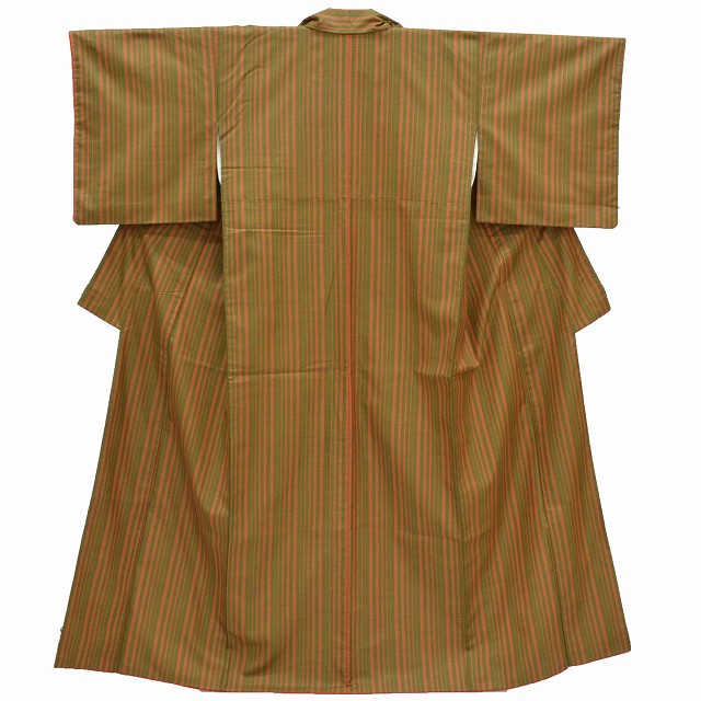 小紋 正絹 仕立て上がり リサイクル着物 身丈156cm M 裄63cm 茶色系 縞文様 良品