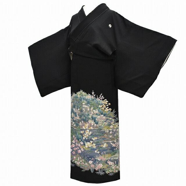 黒留袖　五つ紋　比翼付き着物　021k リサイクル着物 黒留袖 中古 正絹 五つ紋 比翼付き 仕立て上がり