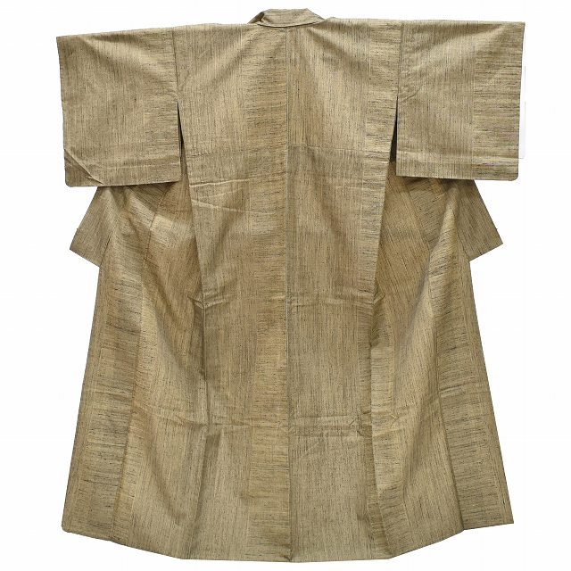 紬 単衣 リサイクル着物 正絹 仕立て上がり 縦節 裄67.5cm 身丈157cm M 茶色系 特品