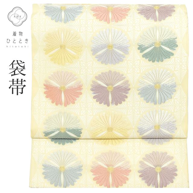 袋帯 正絹 リサイクル袋帯 仕立て上がり 白色系 菊文様 六通柄 唐織 金糸 ss1311b 着物 通販