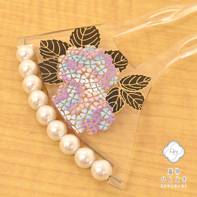 髪飾り かんざし パール 透明 黒 紫 青 クリア バチ型簪 夏かんざし 単品 アジサイ 紫陽花 植物 skh0011-bob08 着物 通販