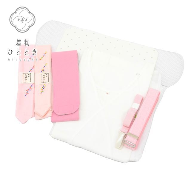 7点セット 夏物 美品 白 ピンク色系 鱗文様 腰紐2本 腰ベルト マジックベルト コーリンベルト 帯板 女性 着物