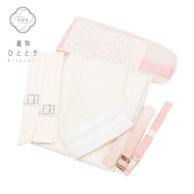 7点セット 夏物 白 ピンク色系 花文様 腰紐2本 腰ベルト マジックベルト コーリンベルト 帯板 女性 着物