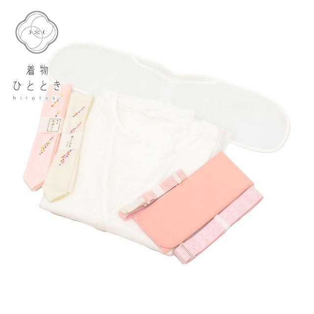 7点セット 夏物 白 ピンク色系 鱗文様 腰紐2本 腰ベルト マジックベルト コーリンベルト 帯板 女性 着物