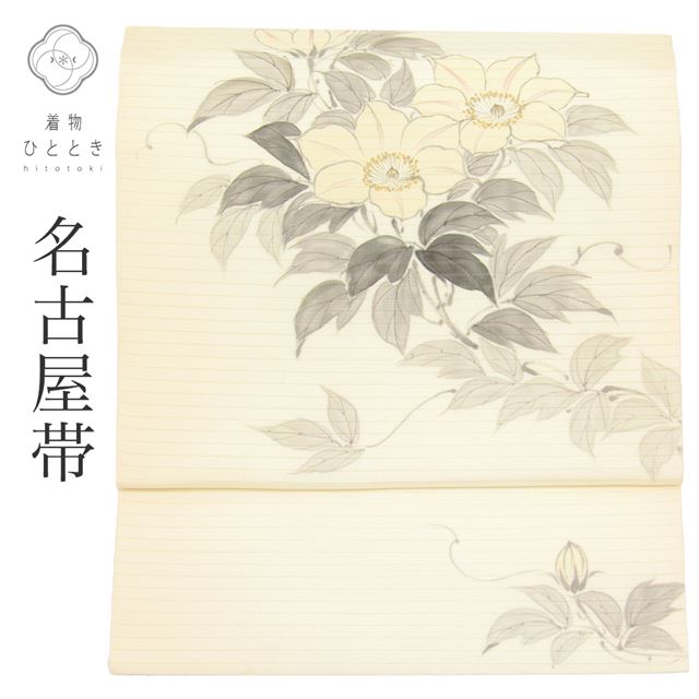 【花椿ページ】 花葉屋】名古屋帯 なごや帯 リサイクル帯 帯 花紋 椿の花 仕立て上り