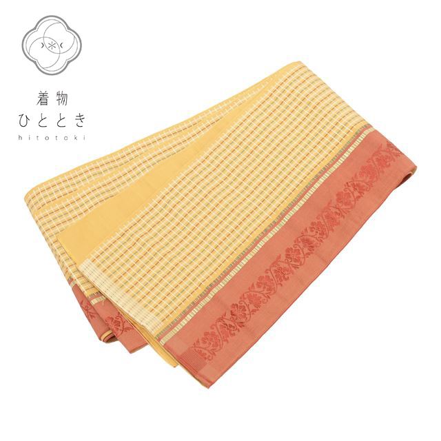 半幅帯 正絹 小袋帯 半幅帯 未仕立て 茶色系 花唐草文様 本場筑前博多織 証紙あり 半巾帯 中古着物