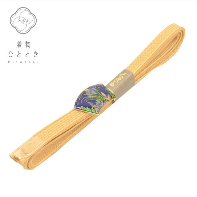 帯締め 正絹 茶色系 菖蒲文様 リサイクル帯締め 平組 帯留め付き