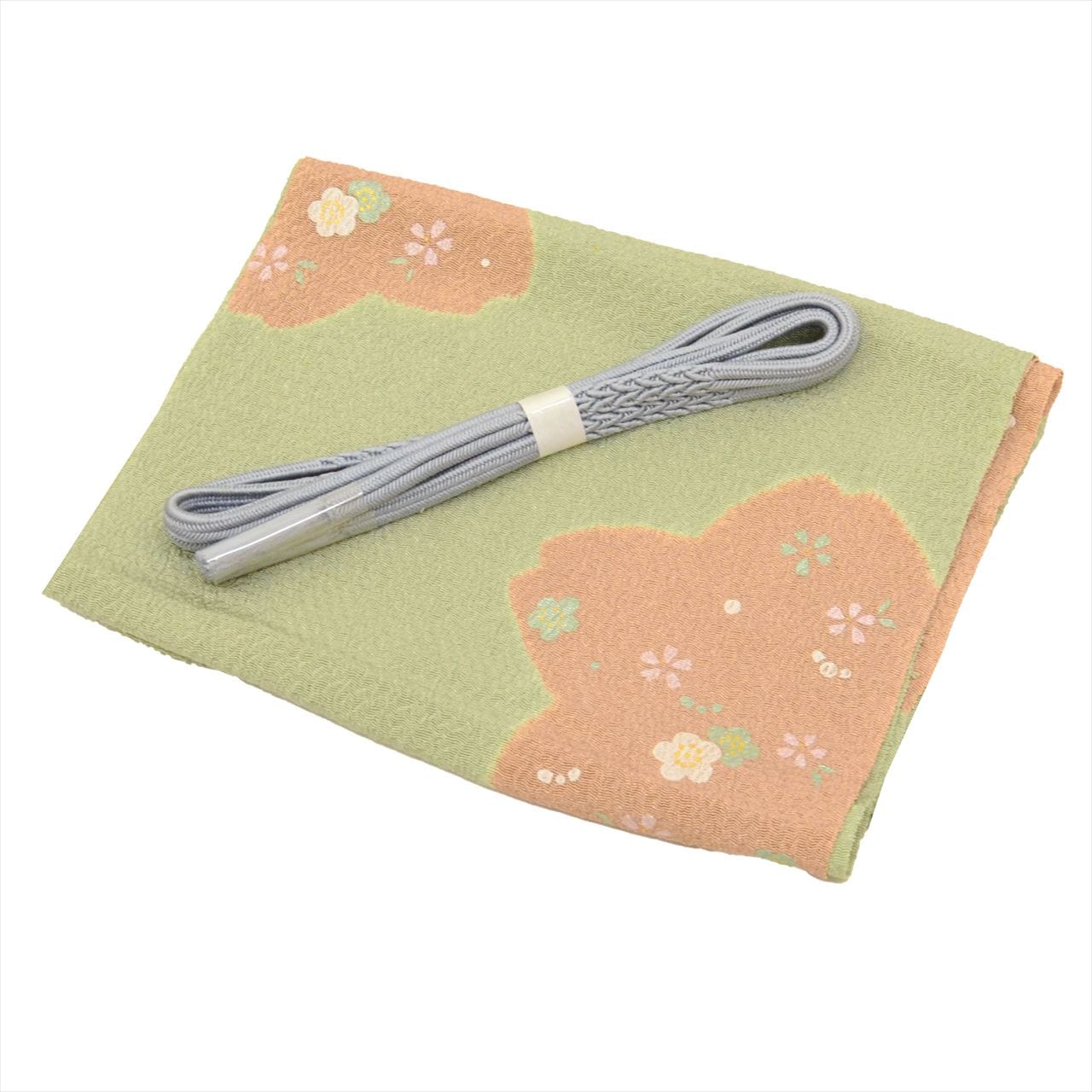 帯締め 帯揚げ セット 正絹 リサイクル着物 美品 緑色系 花文様 縮緬 平組 着付け小物 和装小物