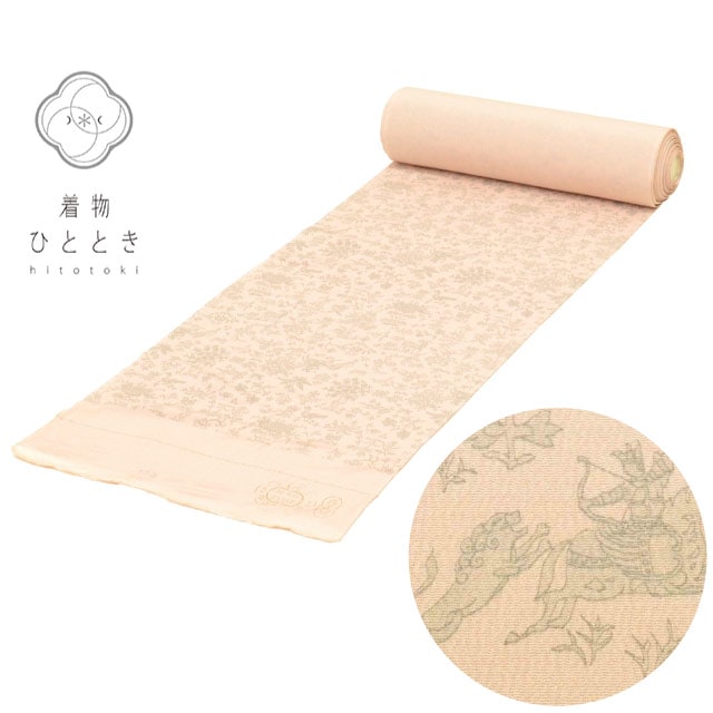 反物 正絹 リサイクル反物 美品 未使用品 ピンク色系 動物 植物文様 丹後ちりめん 小紋 女物 着物 生地 和装小物