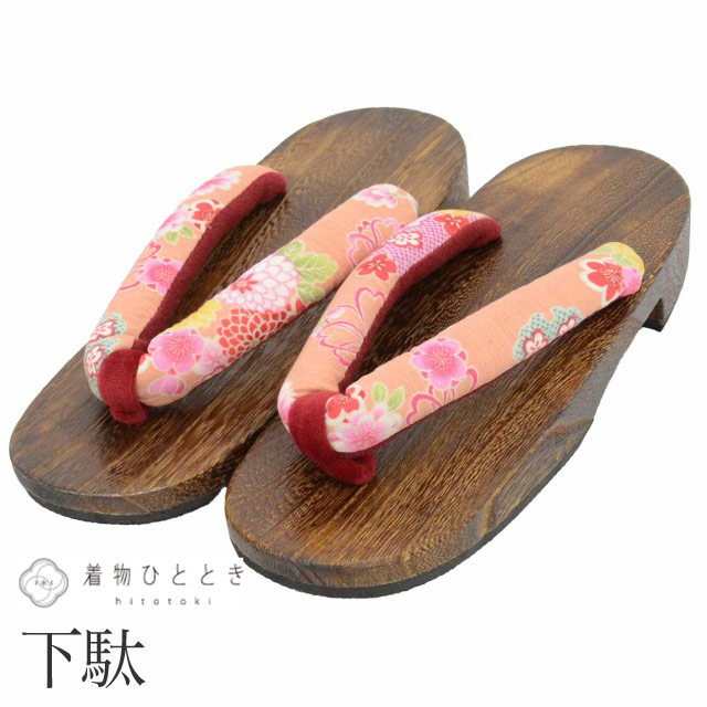下駄 24.0cm リサイクル下駄 桐 美品 未使用品 花文様 ピンク色系 浴衣 カジュアル 丹羽幸(株) レディース