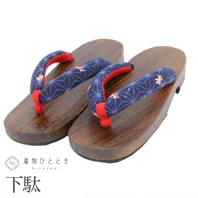 下駄 24.0cm リサイクル下駄 木製 未使用品 麻の葉文様 紺色系 浴衣 カジュアル 着物 レディース