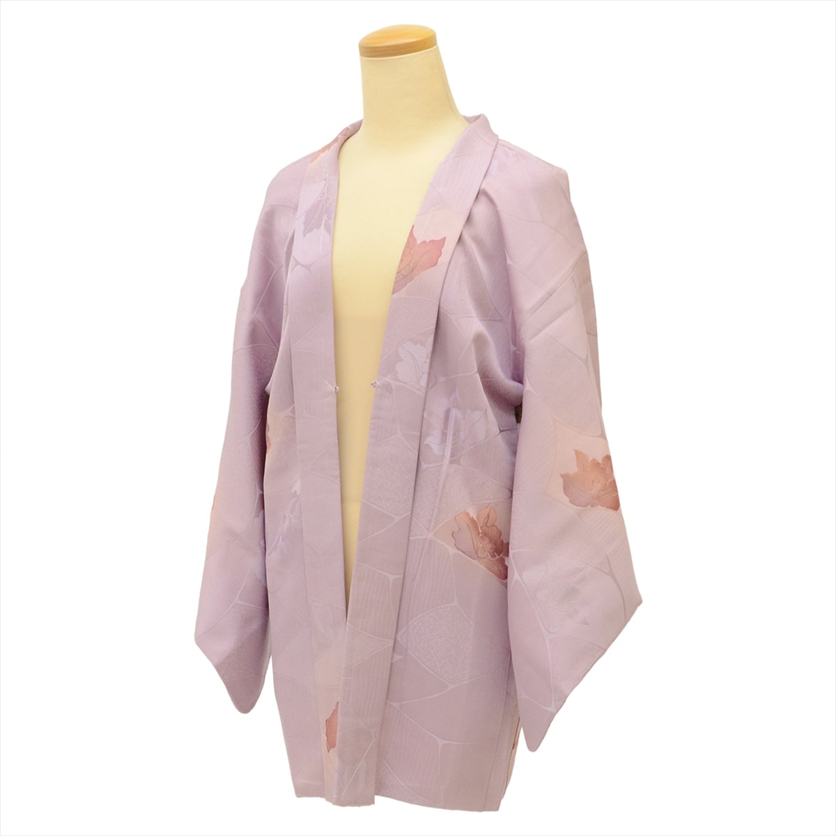羽織 未使用品 身丈77cm 裄丈63.5cm 紫 花 正絹 絹 SILK シルク