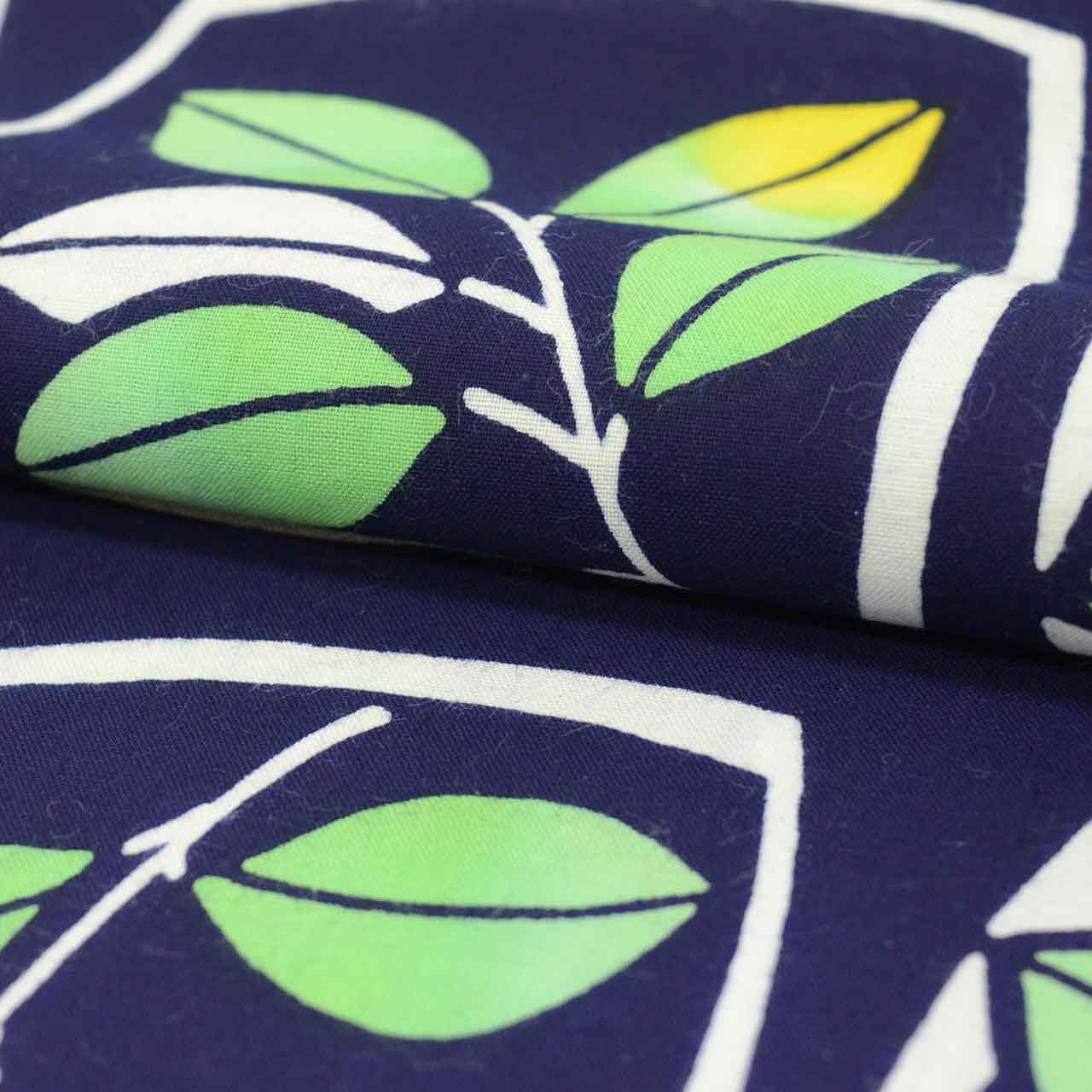 反物 夏物 木綿 リサイクル反物 美品 未使用品 紺色系 植物文様 浴衣 