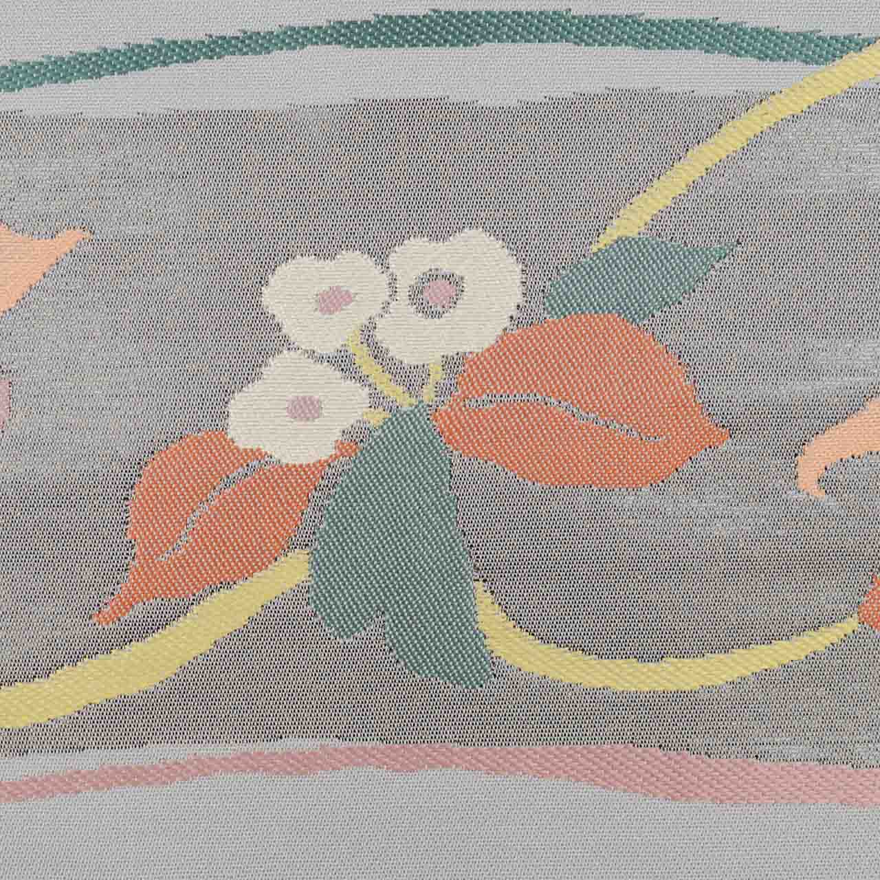 反物 正絹 リサイクル反物 未使用品 グレー色系 花文様 西陣織 帯用 