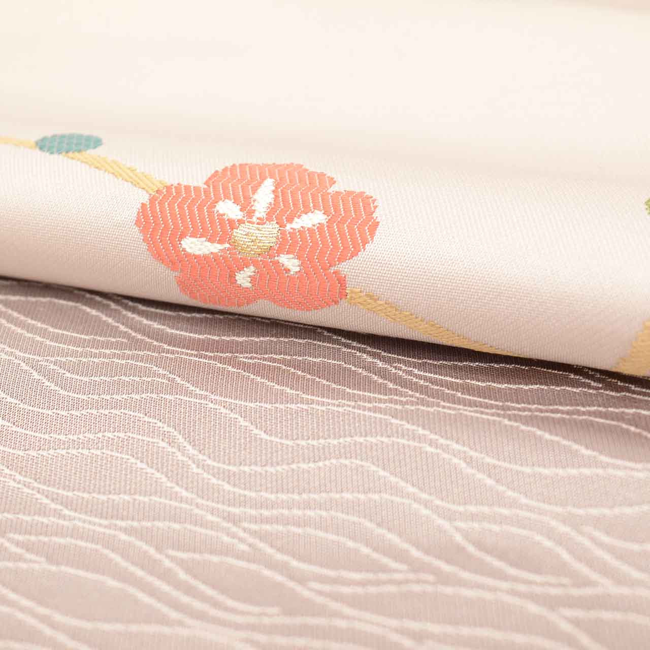 反物 正絹 リサイクル反物 未使用品 紫色系 花文様 西陣織 帯用 証紙 