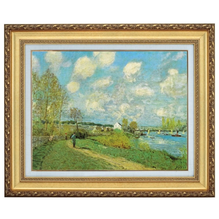 シスレー 『川のある風景』 額装 立体複製名画 西洋絵画 レプリカ
