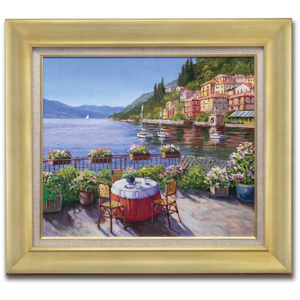 油彩画 絵画 湖畔 一点物 新緑の湖畔 油絵 F10号 油彩インテリアアート風景