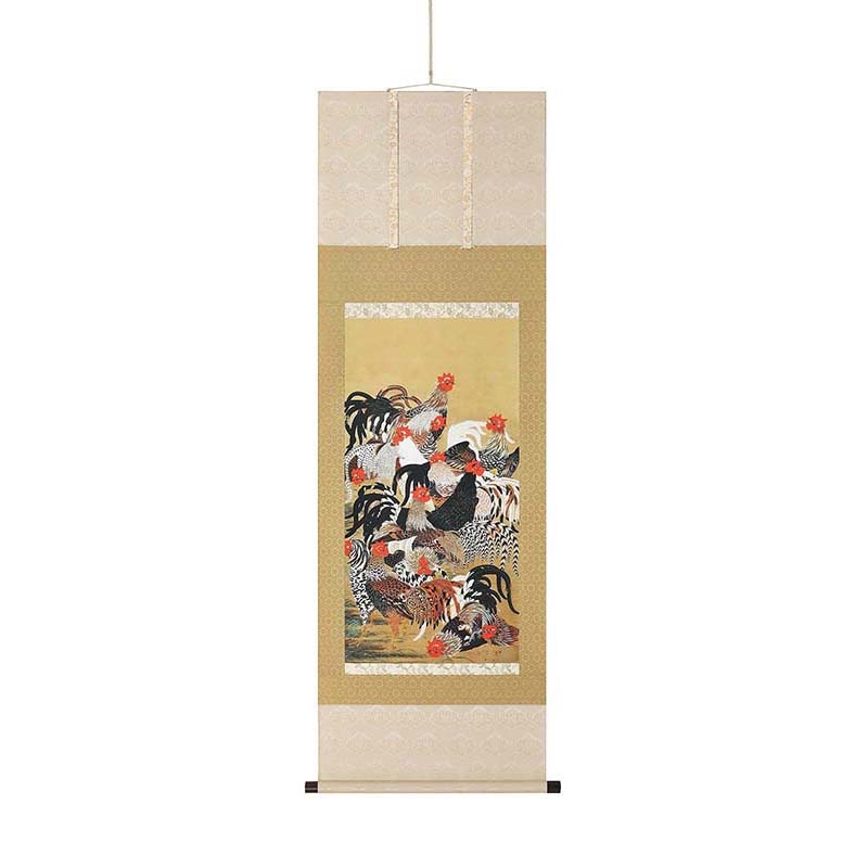 掛軸　平安　伊藤若冲作　工芸印刷　花鳥図　時代箱付　M　4649A 掛軸 平安 伊藤若冲作 工芸印刷 花鳥図 時代箱付 M 4649A 掛軸 平安