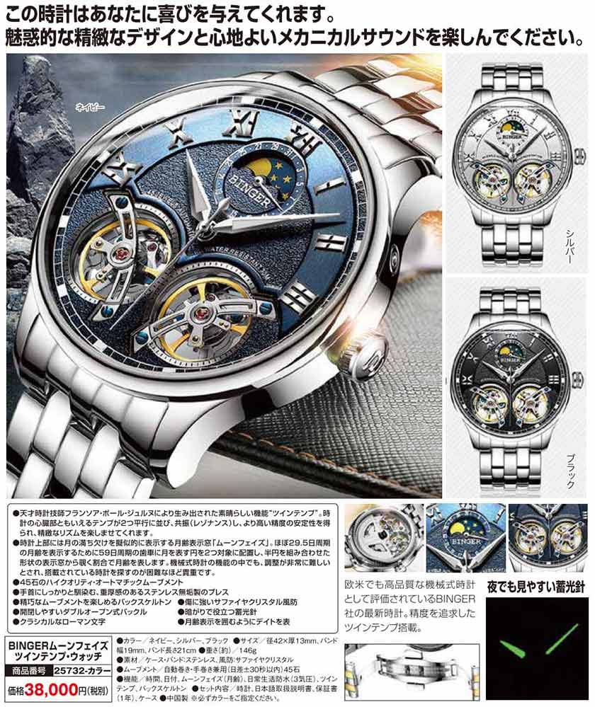 BINGERムーンフェイズ ツインテンプ・ウォッチ : ホーリ通信 (熟年時代