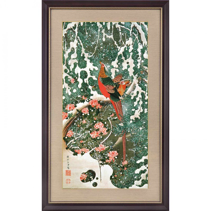 伊藤若沖、白梅錦鶏図、超希少・大判画集画、新品高級額装付 白梅錦鶏図 伊藤若冲筆 梅荘顕常賛 - MIHO MUSEUM
