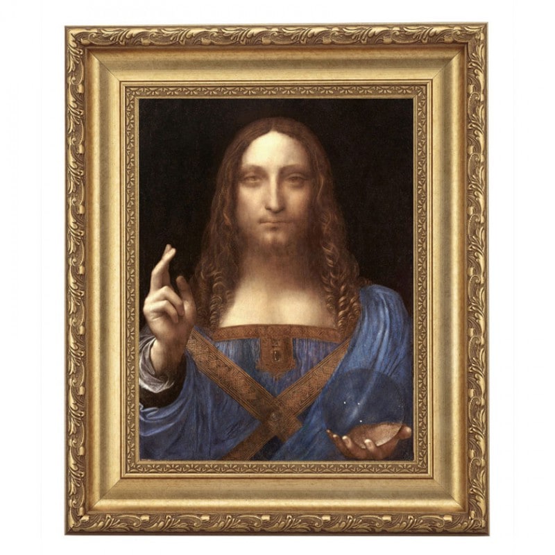 素晴らしいインド美術 【高級額装した印度絵画】 25000円で購入 ダ・ヴィンチ 「サルバトール・ムンディ」 4号 立体複製名画 美術品