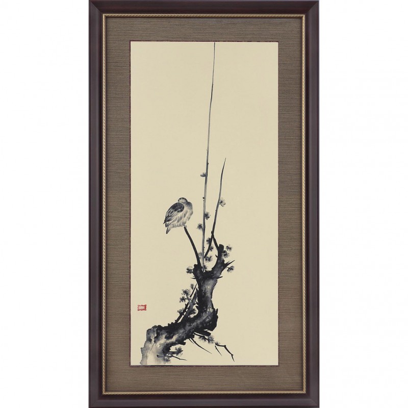 宮本武蔵 「紅梅鳩図」 複製 額装 壁掛け【ポイント5％還元中