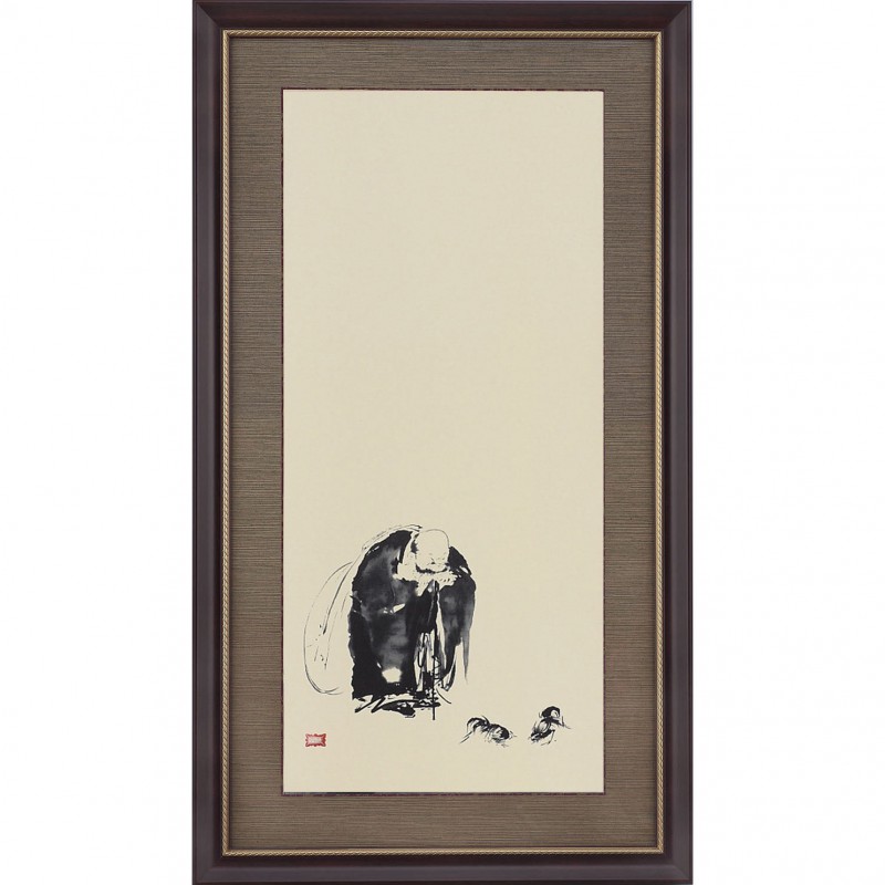 宮本武蔵 『布袋観闘鶏図』複製 掛軸 宮本武蔵 「布袋観闘鶏図」 複製 額装 壁掛け【ポイント5%還元