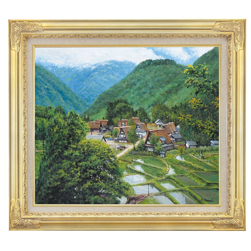 油彩画 自然風景 緑色系 木製フレーム｜油彩画 自然風景 緑色系 木製