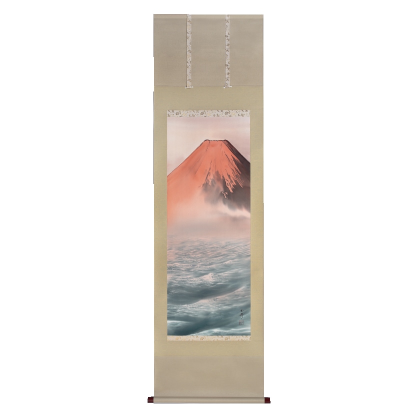 掛け軸 松橋玉昇 『 洋上赤富士 』 絹本 希少 軸装 茶道具 掛軸 美品 です 洋上赤富士 松橋 玉昇 肉筆掛軸 美術品 : アートの友社 『洋上赤富士
