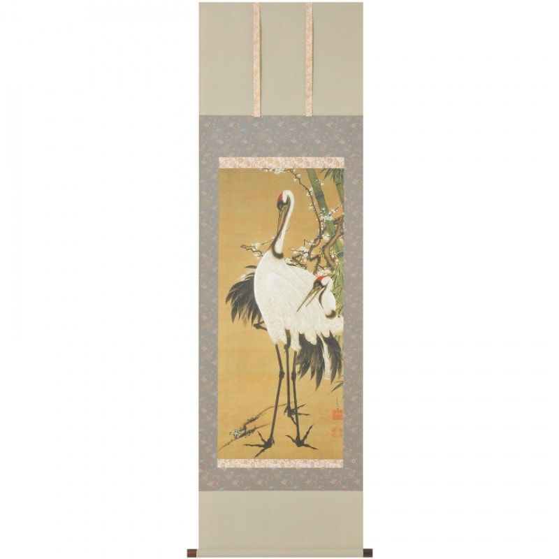 竹梅双鶴図 掛軸 伊藤若冲 複製コレクション 美術品 インテリア