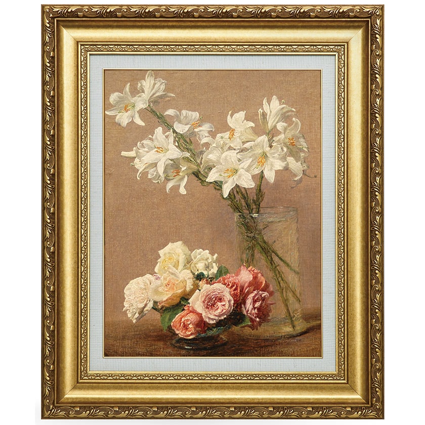 木版画 アルフレッド・ラトゥール 花 1921 サイン ナンバー入り ラトゥール （1836年～1904年） バラと水仙 立体複製名画【ポイント5