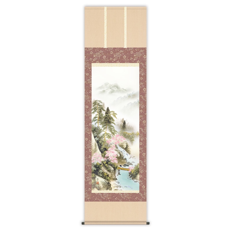 伊藤渓山 四季山水 桜花迎春 掛け軸 : アートの友社 伊藤渓山 作品