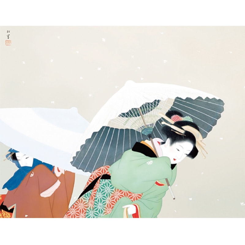 掛け軸 上村松園筆「初雪」太巻き付 リトグラフ 縁起物 冬掛け 掛け軸 上村松園筆「初雪」太巻き付 リトグラフ 縁起物 冬掛け