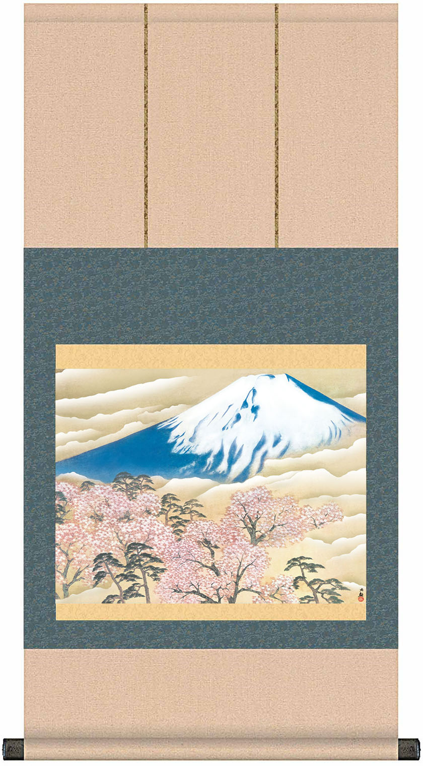 模写/横山大観/富士山之図/富士山水図/横物/大幅/布袋屋掛軸HI-