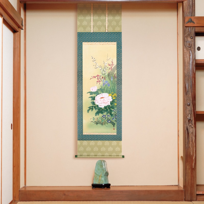 四季草花　仲田龍安　掛軸 四季草花』仲田龍安 画 : アートの友社 『四季草花』仲田龍安 画