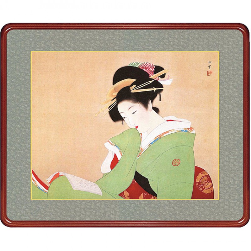 美品 上村松園「美人観書」リトグラフ 作品保証書付 印章有 日本版画出版連盟登録 版画 「美人観書」 | ｜正光画廊