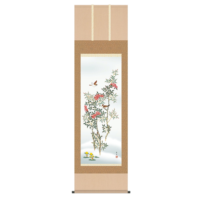 掛軸２本組 ◆「四季花鳥～秋冬」◆ 肉筆日本画 掛軸2本組 ◇「四季花鳥～秋冬」◇ 肉筆日本画