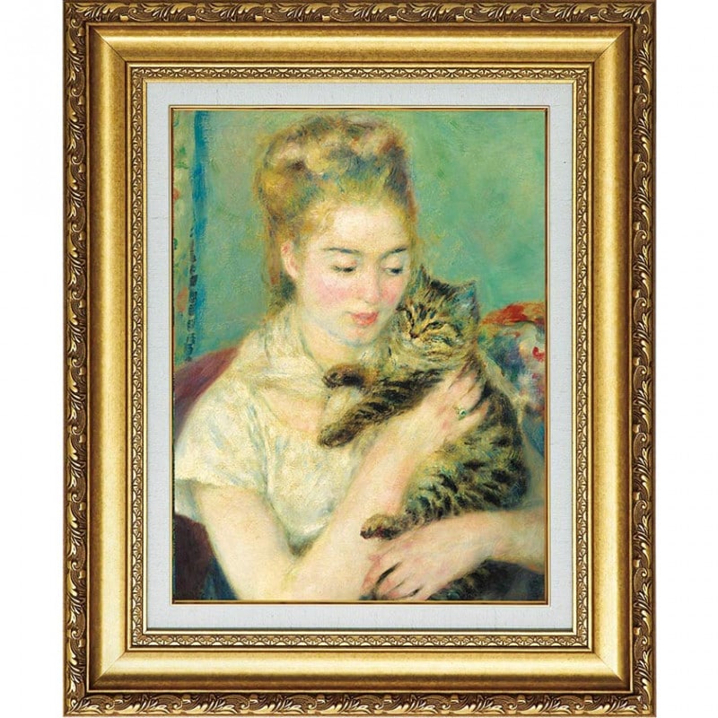 ルノワール 『猫を抱く女性』 10号 額装 立体複製名画 西洋絵画