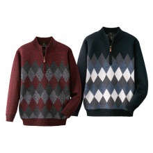 アーガイル柄 裏フリース ジップセーター 2色組|衣料|ダンディクラブ